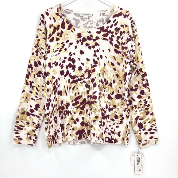 NEW LIZ CLAIBORNE Womens Metallic Splatter Paint Animal Print Sweater Sz Small - Picture 2 of 5
